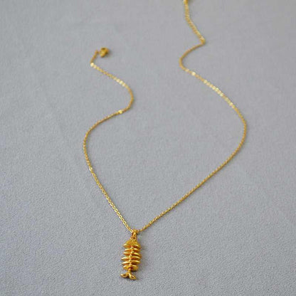 Brass Gold - Plated Fishbone Pendant Necklace - Jewelry de Corner