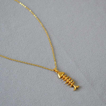 Brass Gold - Plated Fishbone Pendant Necklace - Jewelry de Corner