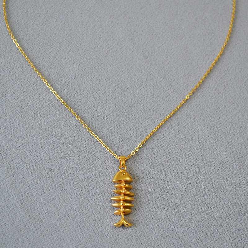 Brass Gold - Plated Fishbone Pendant Necklace - Jewelry de Corner
