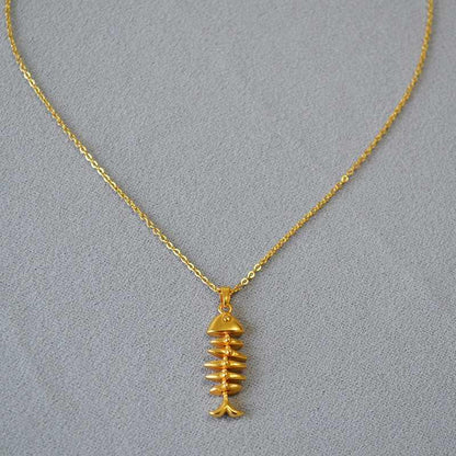 Brass Gold - Plated Fishbone Pendant Necklace - Jewelry de Corner