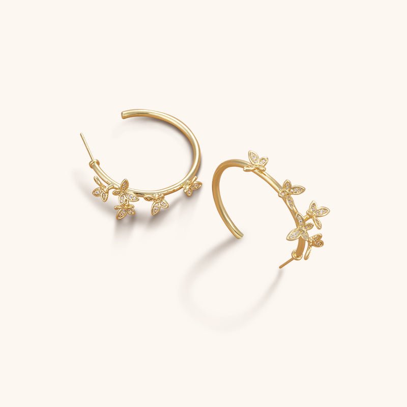 Butterfly Wreath Hoops Earrings - 18K Gold Plated - Jewelry de Corner