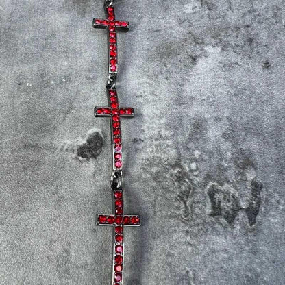 Dark Dove Blood Red Inlaid Cross Choker - Jewelry de Corner