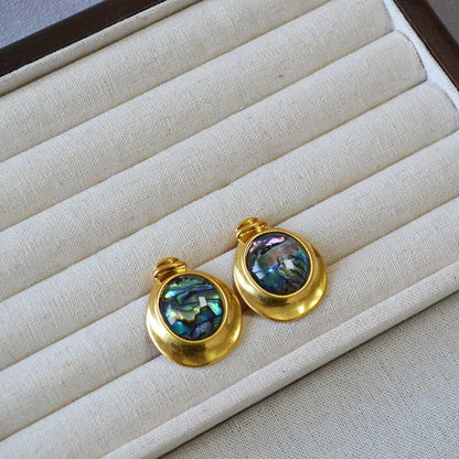 Gold - Plated Brass Irregular Round Colorful Earrings - Jewelry de Corner