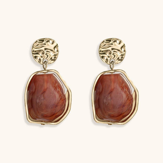 Golden Amber Drop Earrings - 18K Gold Plated - Jewelry de Corner