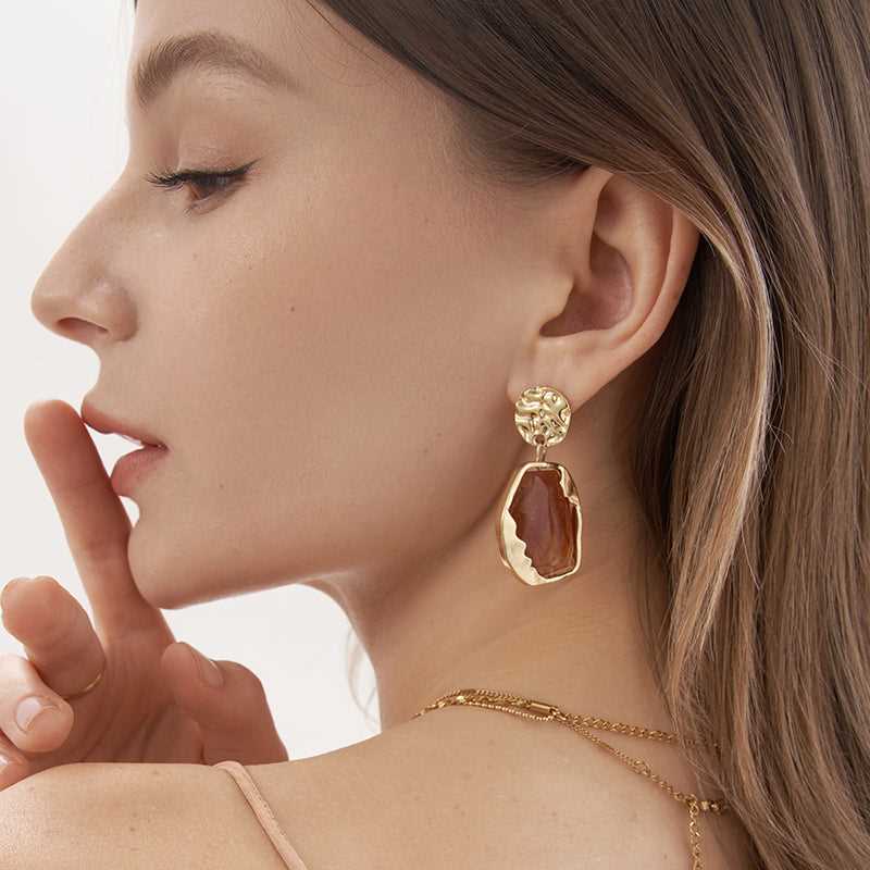Golden Amber Drop Earrings - 18K Gold Plated - Jewelry de Corner