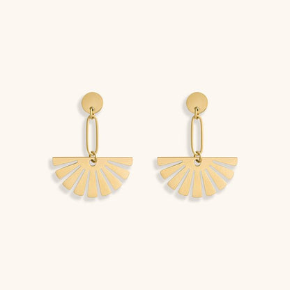Golden Feather Fan Studs Earrings - 18K Gold Plated - Jewelry de Corner