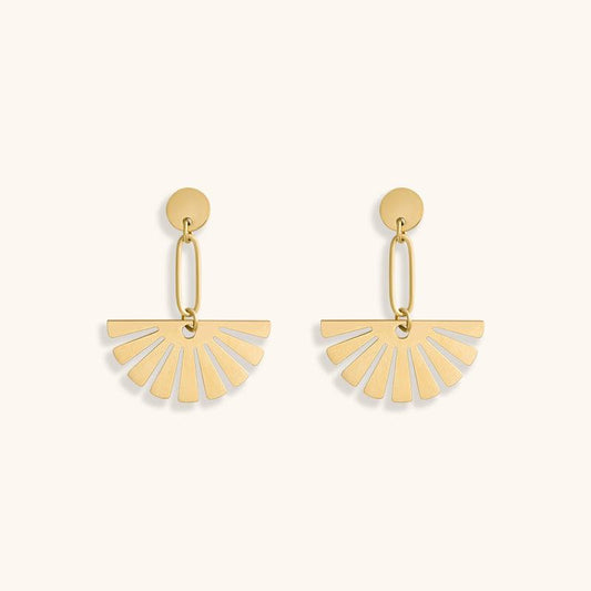 Golden Feather Fan Studs Earrings - 18K Gold Plated - Jewelry de Corner