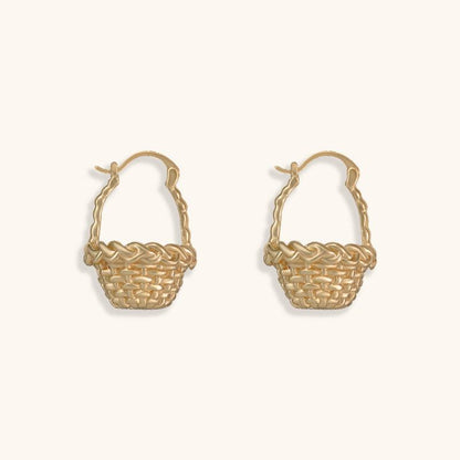 Golden Flower Basket Studs Earrings - 18K Gold Plated - Jewelry de Corner