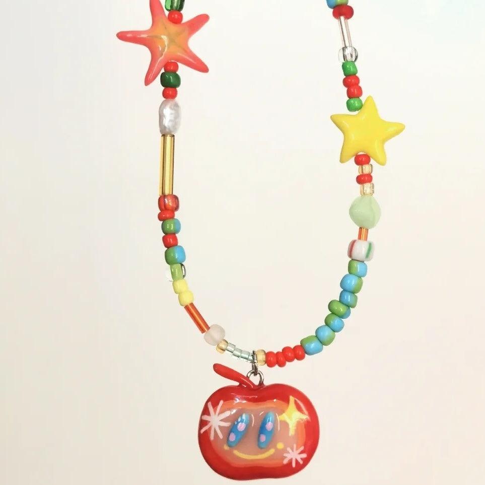 Handmade Apple - Themed Cute Dopamine Necklace - Jewelry de Corner