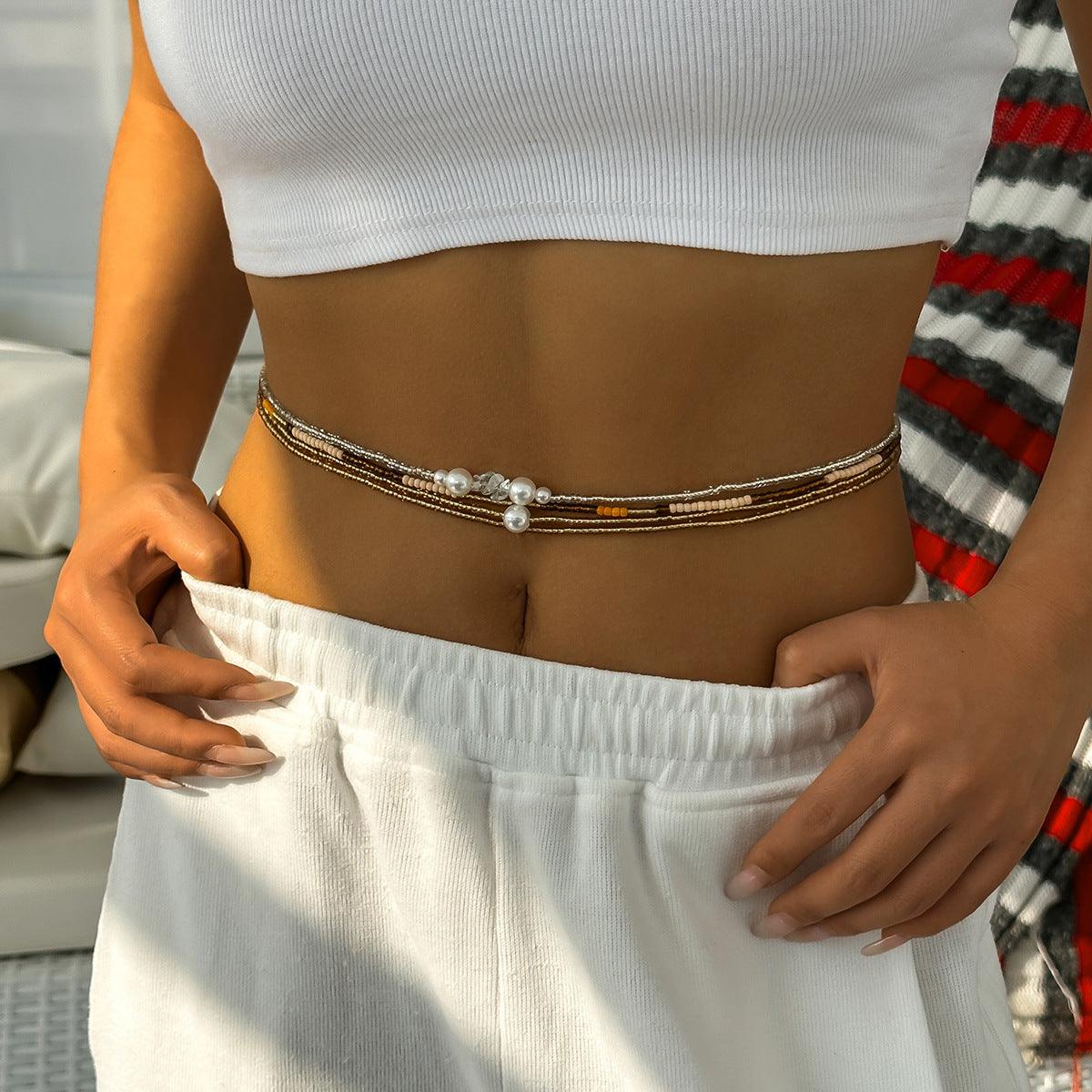 Multi - layered Beach Chain Woven Pearl Stacking Body Chain - Jewelry de Corner