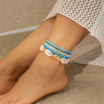 Multi - layered Shell Beaded Anklet - Jewelry de Corner