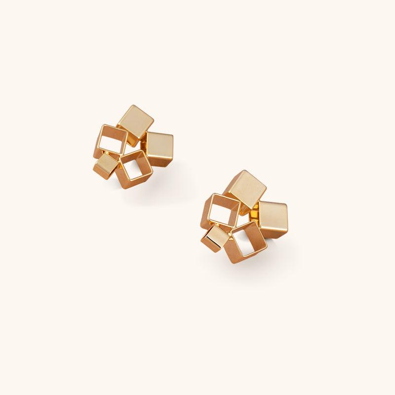 Mysterious Cube Studs Earrings - 18K Gold Plated - Jewelry de Corner
