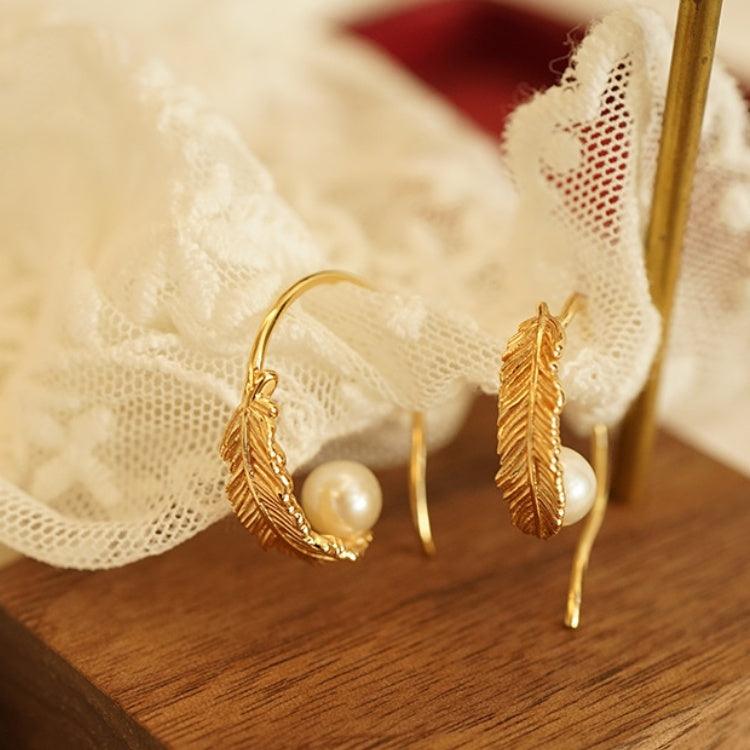 Pearl Drop Feather Classical Earrings - Jewelry de Corner
