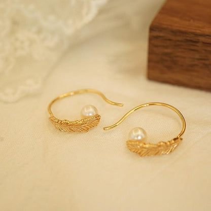 Pearl Drop Feather Classical Earrings - Jewelry de Corner