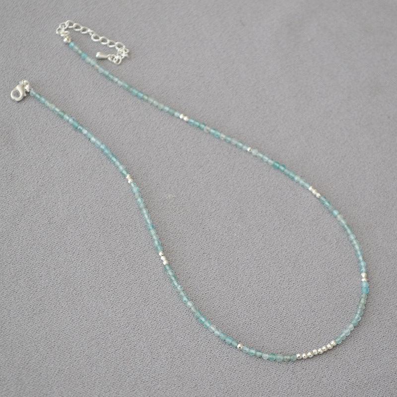 Simple Sea Blue Beaded Thin Necklace Clavicle Chain - Jewelry de Corner