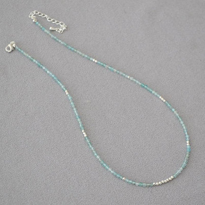 Simple Sea Blue Beaded Thin Necklace Clavicle Chain - Jewelry de Corner